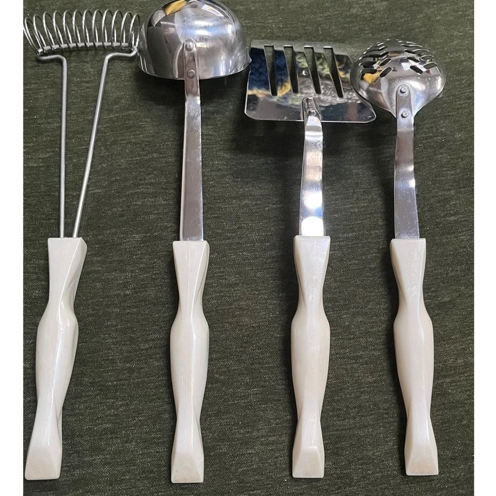 Vintage Cutco 4-Piece Kitchen Utensil Set White Pearl Handles & Stainless Steel